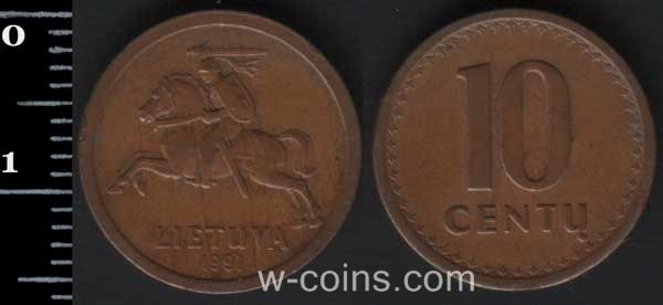 Монета Литва 10 центів 1991