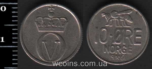 Монета Норвеґія 10 ере 1968