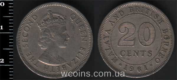 Монета Малайзія 20 центів 1961