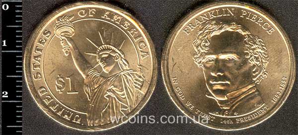 Монета США 1 долар 2010 Франклін Пірс