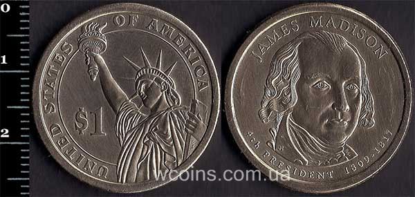 Монета США 1 долар 2007  Джеймс Медісон