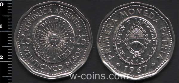 Монета Аргентина 25 песо 1967