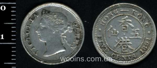 Монета Гонконг 5 центів 1891