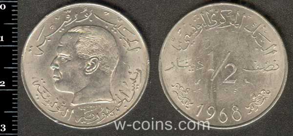 Coin Tunisia 1/2 dinar 1968