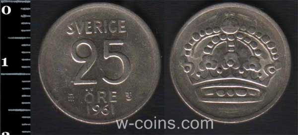Монета Швеція 25 ере 1961