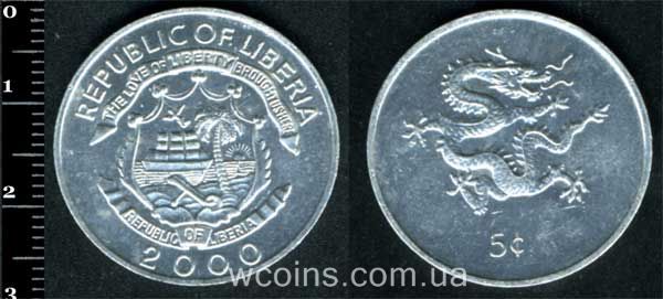 Монета Ліберія 5 центів 2000