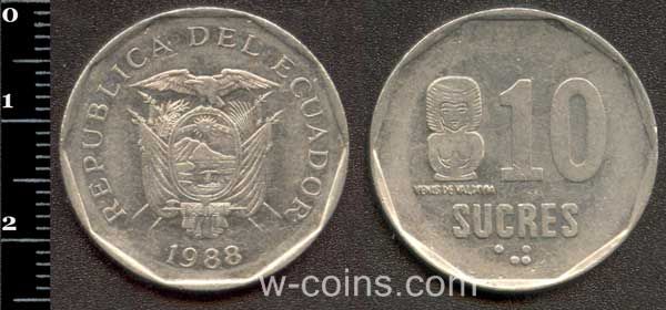 Монета Еквадор 10 сукре 1988