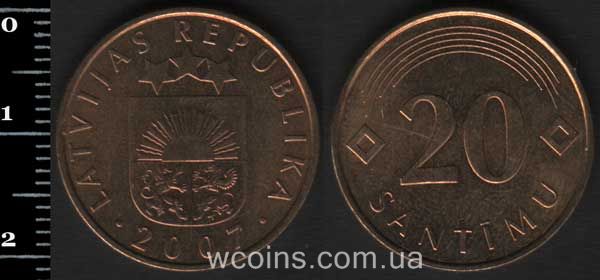 Монета Латвія 20 сантимів 2007