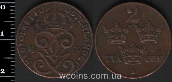 Монета Швеція 2 ере 1939