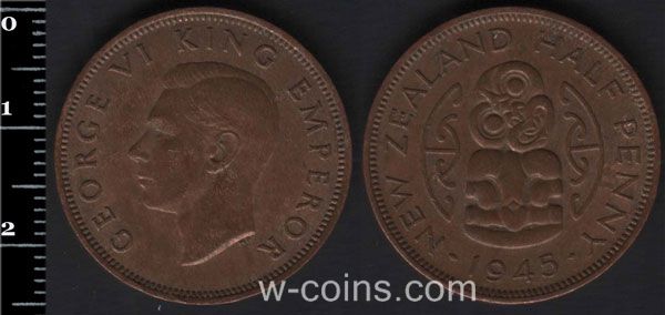 Coin New Zealand 1/2 penny 1945