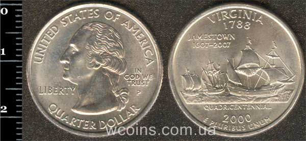 Монета США 25 центів 2000 Вірджинія