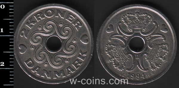 Монета Данія 2 крони 1994