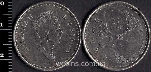 Монета Канада 25 центів 2001