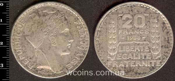 Coin France 20 francs 1938