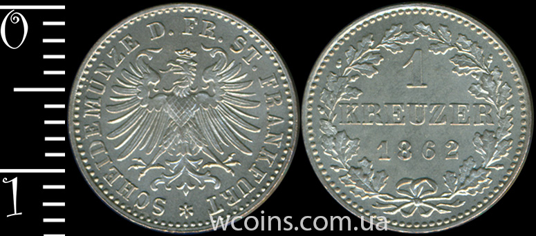 Монета Франкфурт-на-Майні 1 крейцер 1862