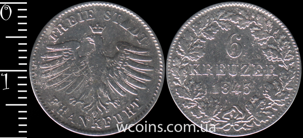 Монета Франкфурт-на-Майні 6 крейцерів 1843