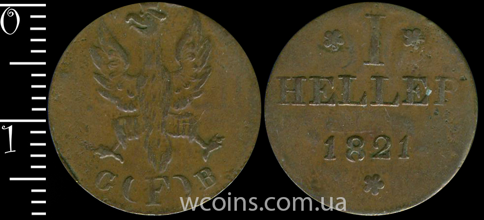 Монета Франкфурт-на-Майні 1 геллер 1821