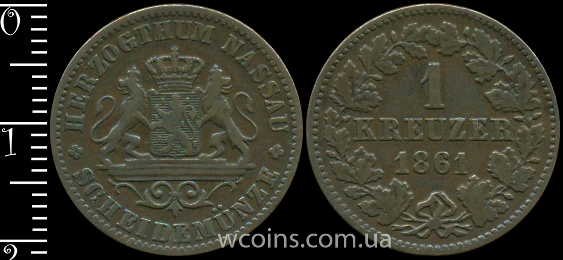 Монета Нассау 1 крейцер 1861