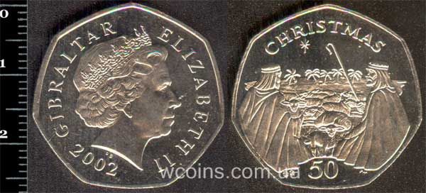 Монета Ґібралтар 50 пенсів 2002