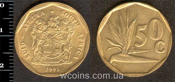 Монета Південна Африка 50 центів 1991