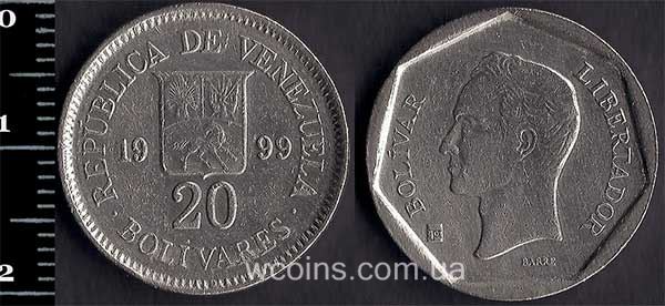 Монета Венесуела 20 боліварів 1999