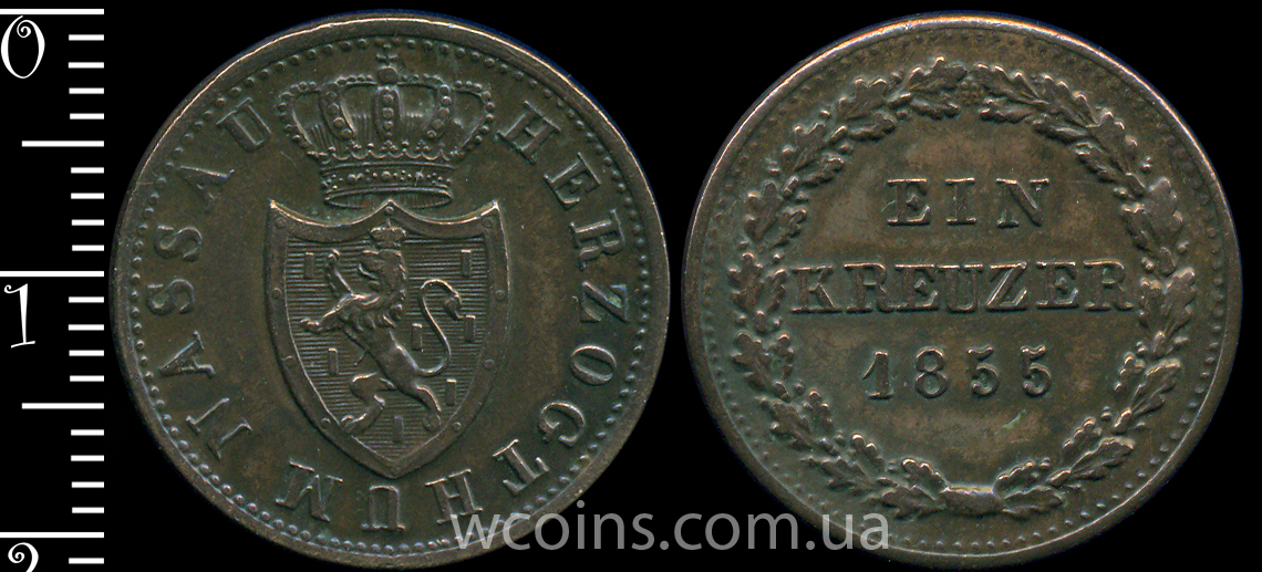 Монета Нассау 1 крейцер 1855