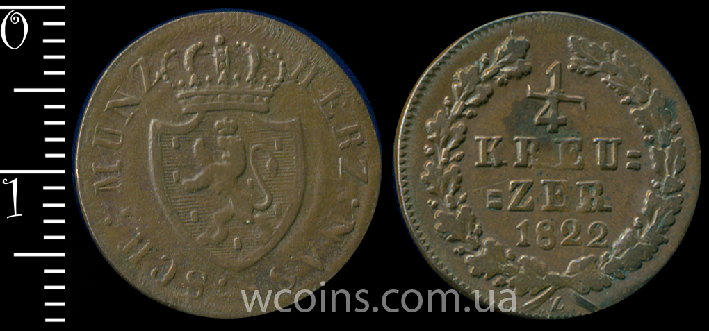 Монета Нассау 1/4 крейцера 1822