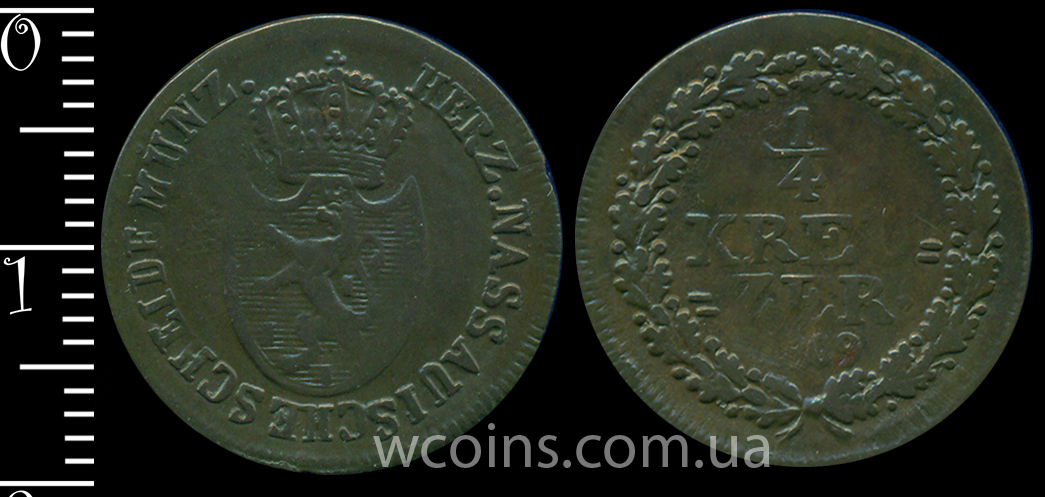 Монета Нассау 1/4 крейцера 1809