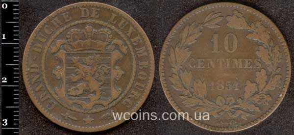Монета Люксембург 10 сантимів 1854