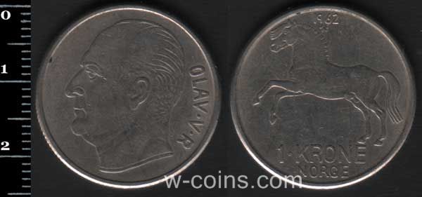 Монета Норвеґія 1 крона 1962