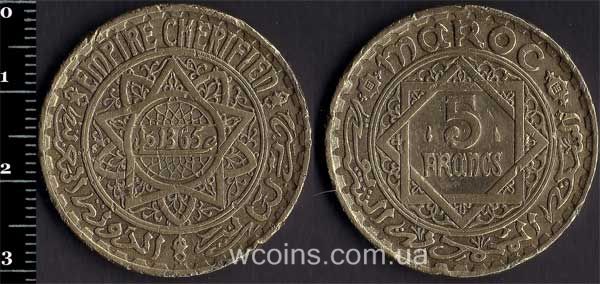 Монета Марокко 5 франків 1946