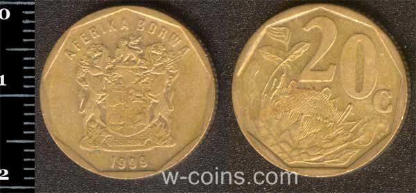 Монета Південна Африка 20 центів 1999