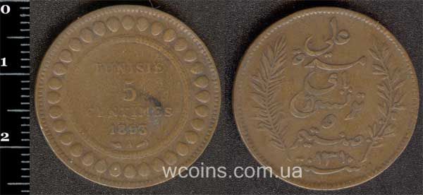 Монета Туніс 5 сантимів 1893