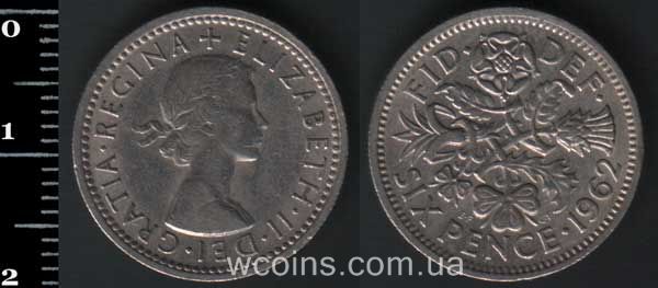 Монета Великобританія 6 пенсів 1962
