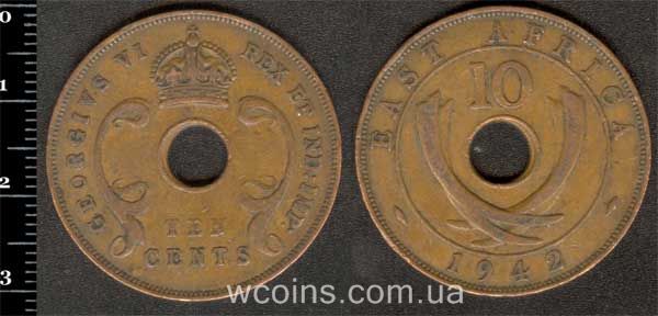 Монета Британска Східна Африка 10 центів 1942