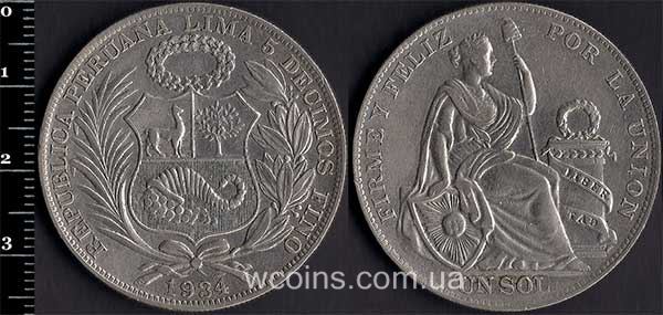 Монета Перу 1 соль 1934
