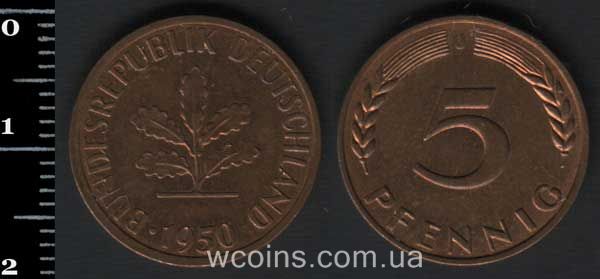 Монета Німеччина 5 пфенігів 1950