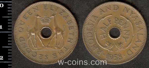 Coin Rhodesia and Nyasaland 1/2 penny 1958