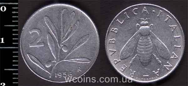 Монета Італія 2 ліри 1956