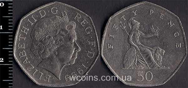 Монета Великобританія 50 пенсів 1999