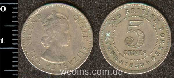 Coin Malaysia 5 cents 1953