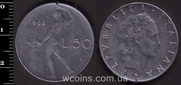 Монета Італія 50 лір 1968