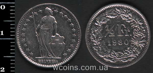 Монета Швейцарія 1/2 франка 1980