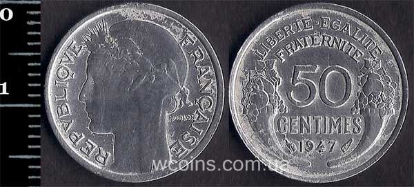Монета Франція 50 сантимів 1947
