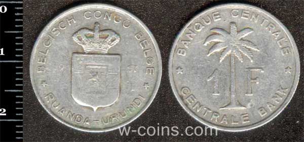 Монета Бельгійське Конго 1 франк 1957
