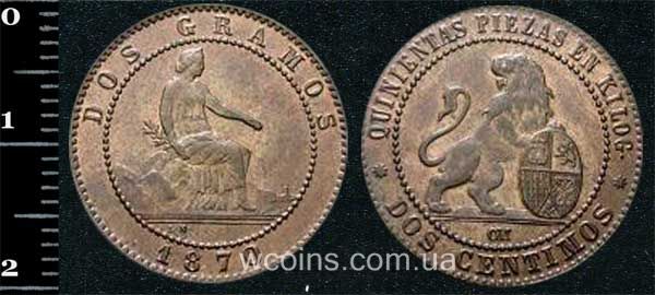 Монета Іспанія 2 сантима 1870