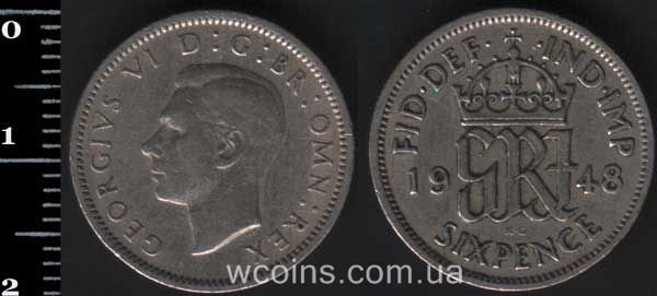 Монета Великобританія 6 пенсів 1948