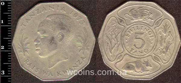 Монета Танзанія 5 шилінгів 1973