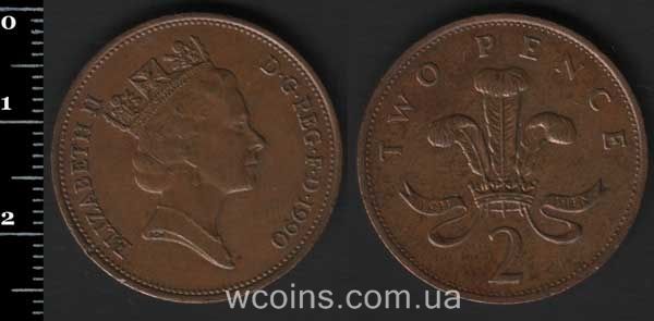 Coin United Kingdom 2 pence 1990