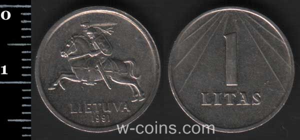 Монета Литва 1 літ 1991